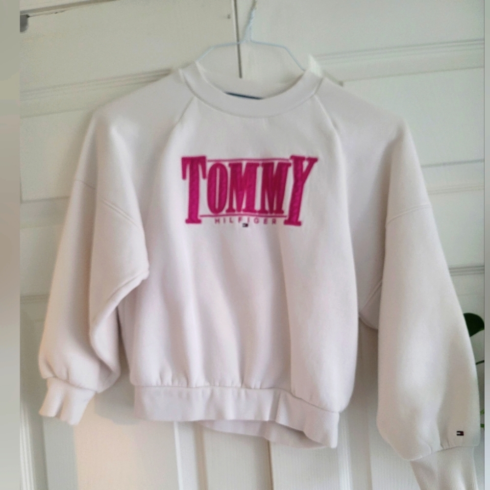 Tommy Hilfiger White Sweatshirt with Pink Logo Fir Girls